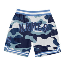 Load image into Gallery viewer, Custom Camo Navy-Light Blue Authentic Salute To Service Basketball Shorts
