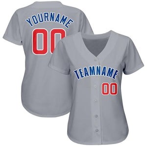 Custom Gray Red-Royal Baseball Jersey