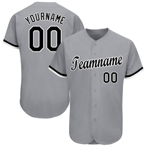 Custom Gray Black-White Baseball Jersey