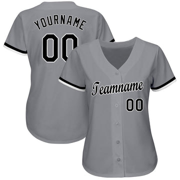 Custom Gray Black-White Baseball Jersey