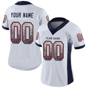 Custom White Navy-Orange Mesh Drift Fashion Football Jersey