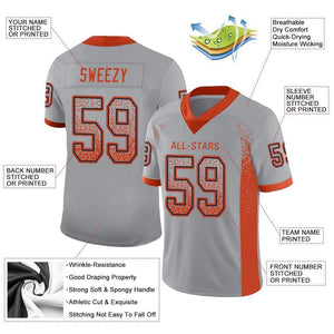 Custom Light Gray Orange-Navy Mesh Drift Fashion Football Jersey