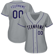 Load image into Gallery viewer, Custom Gray Purple-Black Baseball Jersey
