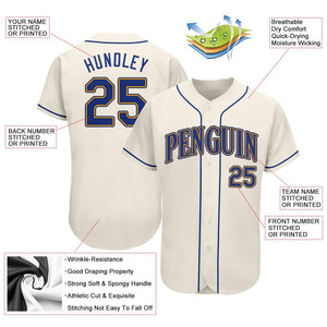 Custom Cream Royal-Gold Authentic Baseball Jersey