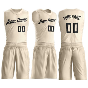 Custom Cream Black Round Neck Suit Basketball Jersey - Fcustom