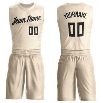 Custom Cream Black Round Neck Suit Basketball Jersey - Fcustom