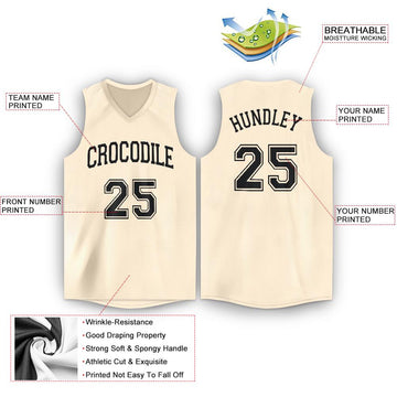 Custom Cream Black V-Neck Basketball Jersey - Fcustom