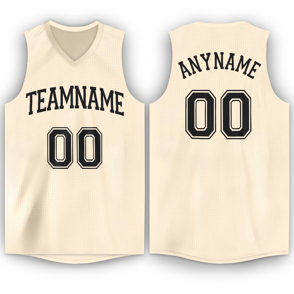 Custom Cream Black V-Neck Basketball Jersey - Fcustom