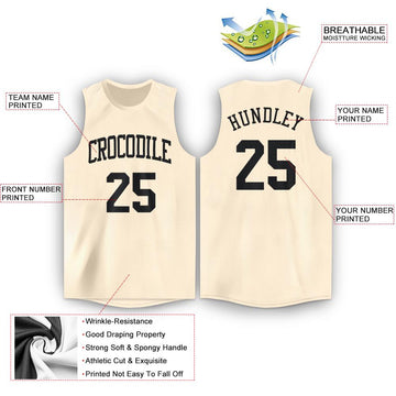 Custom Cream Black Round Neck Basketball Jersey - Fcustom