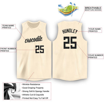 Custom Cream Black Round Neck Basketball Jersey - Fcustom