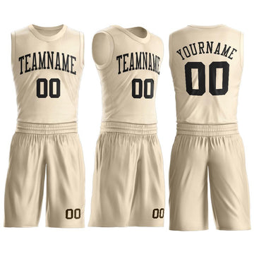 Custom Cream Black Round Neck Suit Basketball Jersey - Fcustom