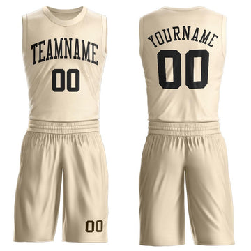 Custom Cream Black Round Neck Suit Basketball Jersey - Fcustom