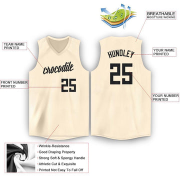 Custom Cream Black V-Neck Basketball Jersey - Fcustom