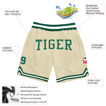 Custom Cream Kelly Green-White Authentic Throwback Basketball Shorts