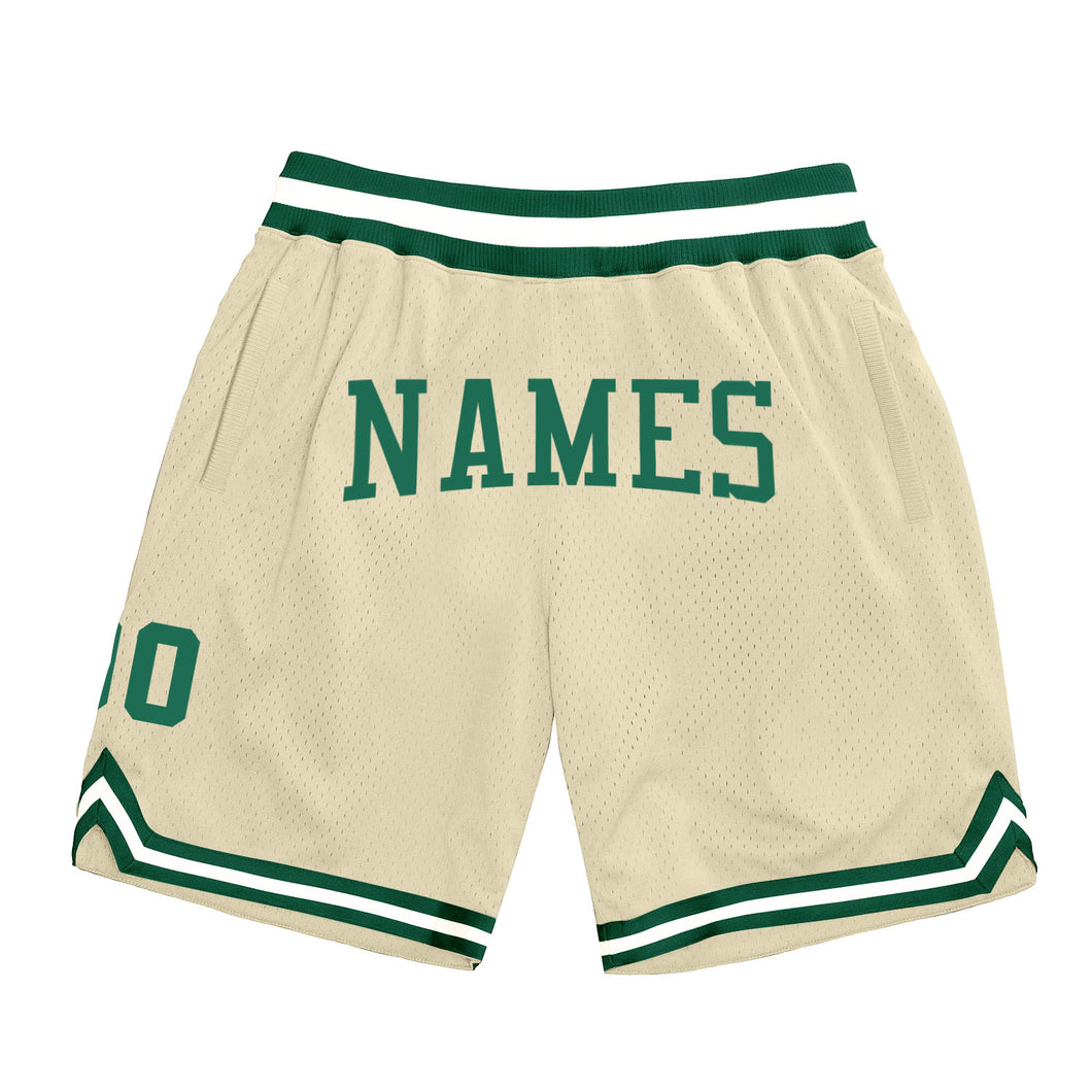 Custom Cream Kelly Green-White Authentic Throwback Basketball Shorts