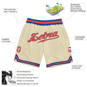 Custom Cream Orange-Royal Authentic Throwback Basketball Shorts