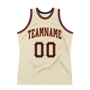 Custom Cream Black-Orange Authentic Throwback Basketball Jersey