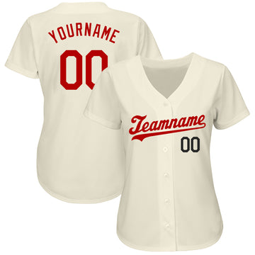 Custom Cream Red-Black Authentic Baseball Jersey