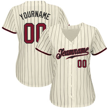 Load image into Gallery viewer, Custom Cream Black Pinstripe Crimson-Black Authentic Baseball Jersey
