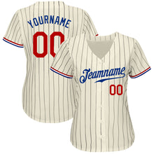 Load image into Gallery viewer, Custom Cream Black Pinstripe Red-Royal Authentic Baseball Jersey
