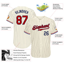 Load image into Gallery viewer, Custom Cream Navy Pinstripe Navy-Red Authentic Baseball Jersey
