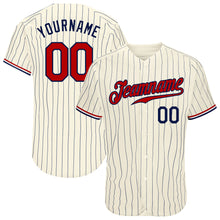 Load image into Gallery viewer, Custom Cream Navy Pinstripe Navy-Red Authentic Baseball Jersey
