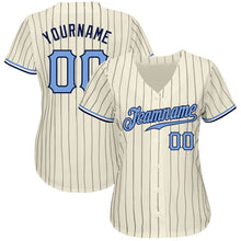 Load image into Gallery viewer, Custom Cream Navy Pinstripe Light Blue-Navy Authentic Baseball Jersey
