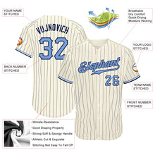 Load image into Gallery viewer, Custom Cream Navy Pinstripe Light Blue-Navy Authentic Baseball Jersey
