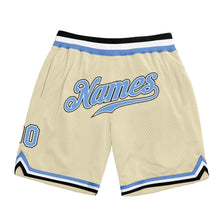 Load image into Gallery viewer, Custom Cream Light Blue-Black Authentic Throwback Basketball Shorts
