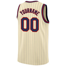 Load image into Gallery viewer, Custom Cream Navy Pinstripe Navy-Red Authentic Throwback Basketball Jersey
