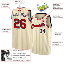 Load image into Gallery viewer, Custom Cream Navy Pinstripe Red-Black Authentic Basketball Jersey
