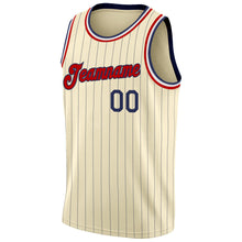 Load image into Gallery viewer, Custom Cream Navy Pinstripe Red-Black Authentic Basketball Jersey
