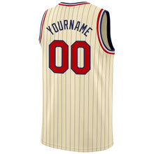 Load image into Gallery viewer, Custom Cream Navy Pinstripe Red-Black Authentic Basketball Jersey
