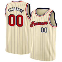 Load image into Gallery viewer, Custom Cream Navy Pinstripe Red-Black Authentic Basketball Jersey
