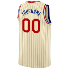 Load image into Gallery viewer, Custom Cream Black Pinstripe Red-Royal Authentic Basketball Jersey
