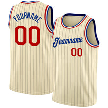 Load image into Gallery viewer, Custom Cream Black Pinstripe Red-Royal Authentic Basketball Jersey
