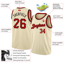 Load image into Gallery viewer, Custom Cream Black Pinstripe Red-Black Authentic Basketball Jersey
