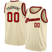 Load image into Gallery viewer, Custom Cream Black Pinstripe Red-Black Authentic Basketball Jersey

