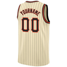 Load image into Gallery viewer, Custom Cream Black Pinstripe Black-Orange Authentic Basketball Jersey
