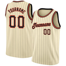 Load image into Gallery viewer, Custom Cream Black Pinstripe Black-Orange Authentic Basketball Jersey
