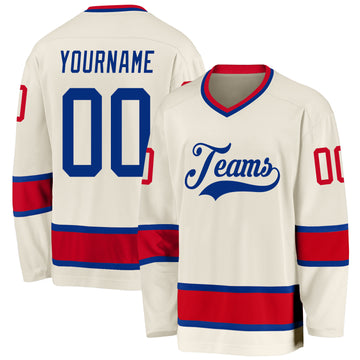 Custom Cream Royal-Red Hockey Jersey