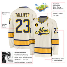 Load image into Gallery viewer, Custom Cream Navy-Gold Hockey Jersey
