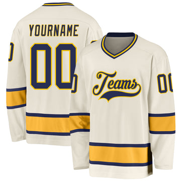 Custom Cream Navy-Gold Hockey Jersey