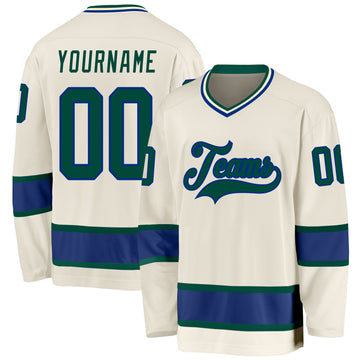 Custom Cream Green-Royal Hockey Jersey