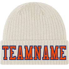 Load image into Gallery viewer, Custom Cream Orange-Royal Stitched Cuffed Knit Hat
