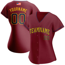Load image into Gallery viewer, Custom Crimson Navy-Gold Authentic American Flag Fashion Baseball Jersey
