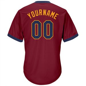 Custom Crimson Navy-Gold Authentic Throwback Rib-Knit Baseball Jersey Shirt