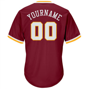 Custom Crimson White-Gold Authentic Throwback Rib-Knit Baseball Jersey Shirt