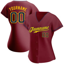 Load image into Gallery viewer, Custom Crimson Navy-Gold Authentic Baseball Jersey
