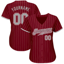 Load image into Gallery viewer, Custom Crimson Cream Pinstripe Gray-White Authentic Baseball Jersey
